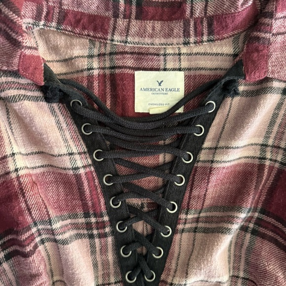 A&E Maroon Tie Up Flannel Pullover L - Picture 3 of 4